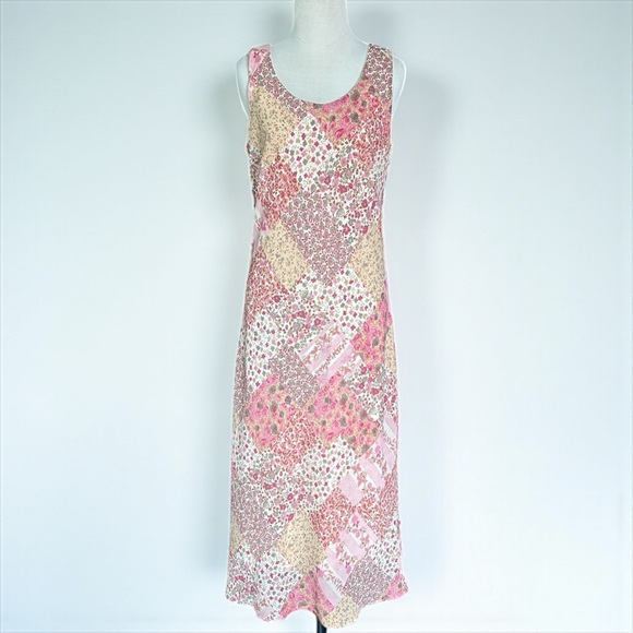 Vintage Floral Pink Patchwork Sleeveless Dress - Picture 1 of 8